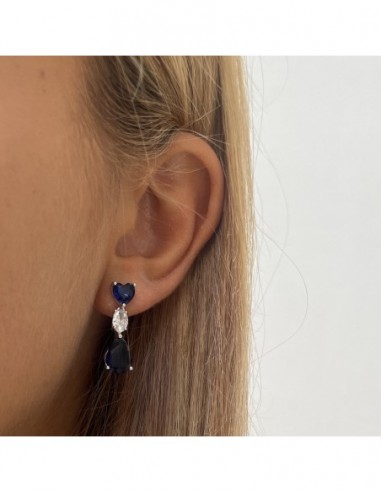 Orecchini Argento Rodiato Pendente Zirconi Blu [6b016d4a]