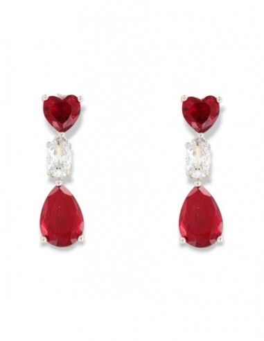 Orecchini Argento Rodiato Pendente Zirconi Rossi [1a9ff608]