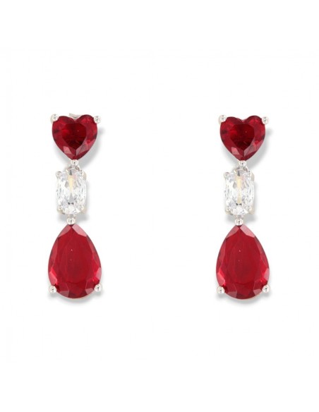 Orecchini Argento Rodiato Pendente Zirconi Rossi [1a9ff608]