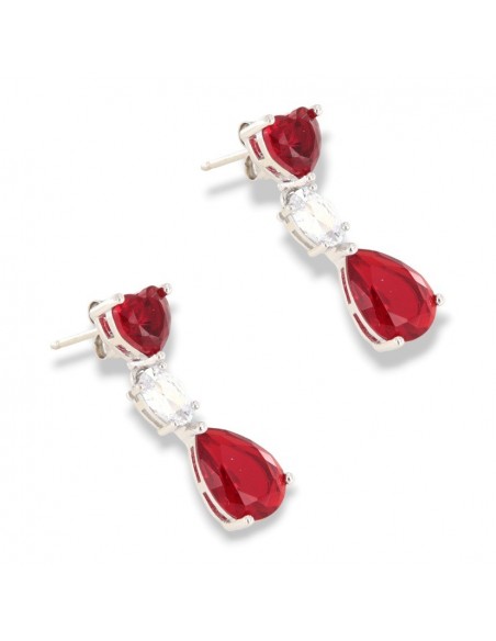 Orecchini Argento Rodiato Pendente Zirconi Rossi [55e9c54c]