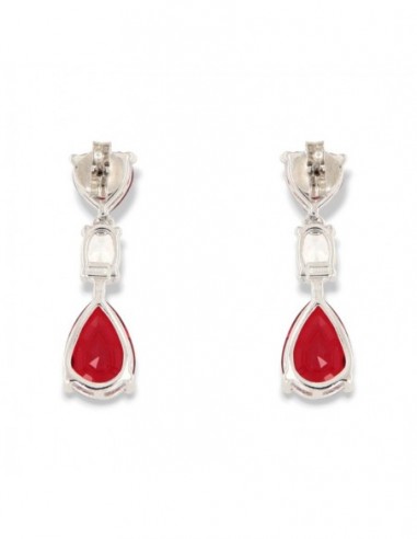 Orecchini Argento Rodiato Pendente Zirconi Rossi [50b98252]