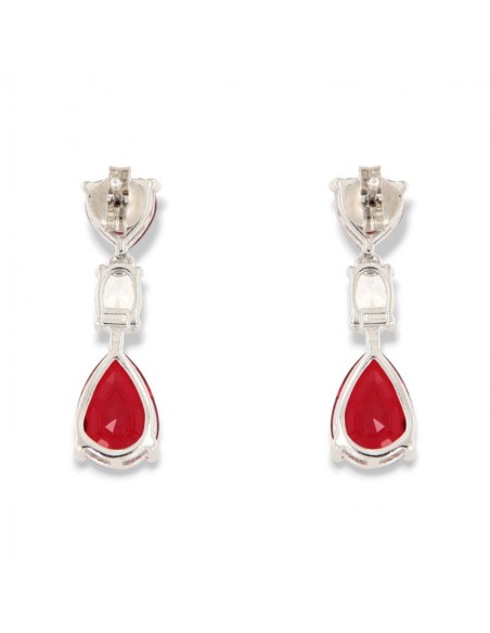 Orecchini Argento Rodiato Pendente Zirconi Rossi [50b98252]