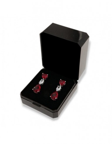 Orecchini Argento Rodiato Pendente Zirconi Rossi [e7a44356]