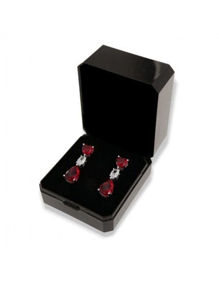 Orecchini Argento Rodiato Pendente Zirconi Rossi [e7a44356]
