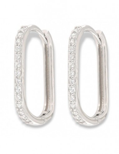 Orecchini Argento Rodiato Cerchi Ovali Zirconi Bia [d7fcf83b]