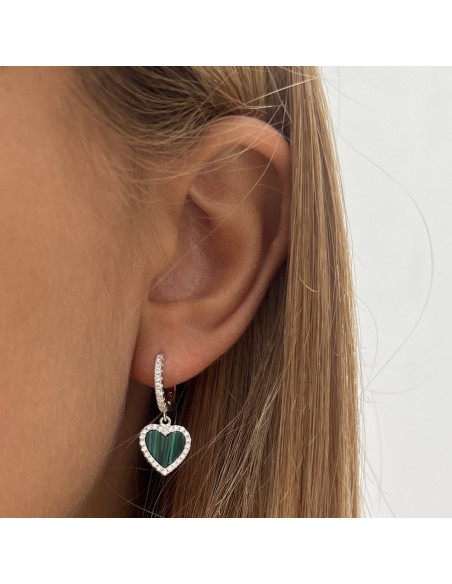 Orecchini Argento Rodiato Cerchi Pendente Cuore [abd7e08d]