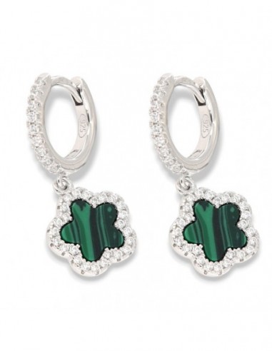 Orecchini Argento Rodiato Cerchi Fiore Verde Pend. [d21ba2e4]