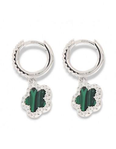 Orecchini Argento Rodiato Cerchi Fiore Verde Pend. [87d49b8f]