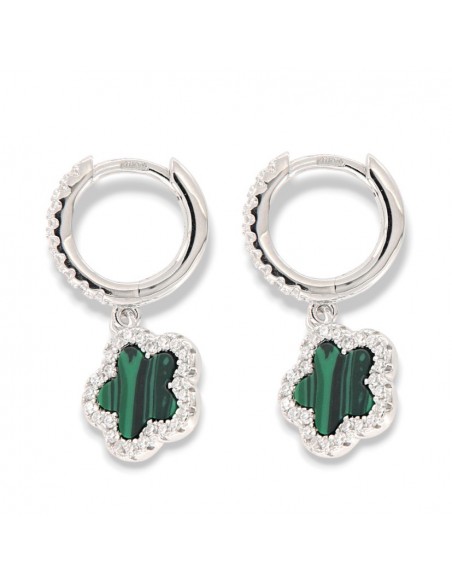 Orecchini Argento Rodiato Cerchi Fiore Verde Pend. [87d49b8f]