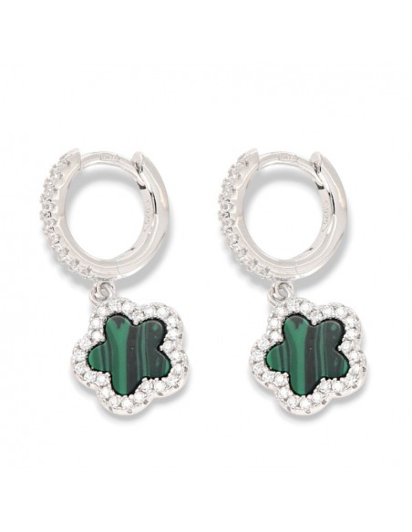 Orecchini Argento Rodiato Cerchi Fiore Verde Pend. [8284dc91]