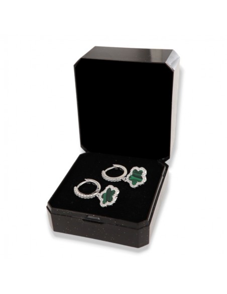Orecchini Argento Rodiato Cerchi Fiore Verde Pend. [35991d95]
