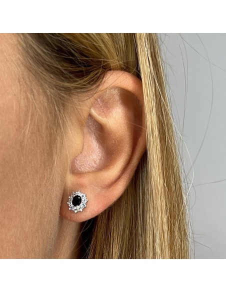 Orecchini Argento Rodiato Principessa Nera 4x3MM [e9e14037]