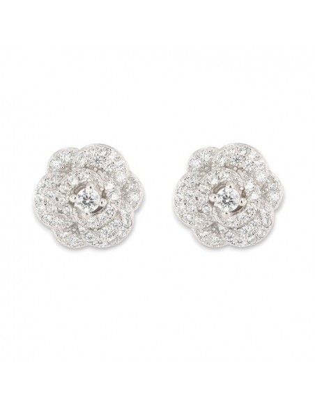 Orecchini Argento Rodiato Fiore Zirconi Pavè [42a516fd]