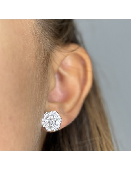 Orecchini Argento Rodiato Fiore Zirconi Pavè [0f2bf0d3]