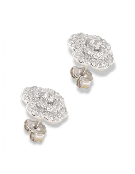 Orecchini Argento Rodiato Fiore Zirconi Pavè [b83631d7]