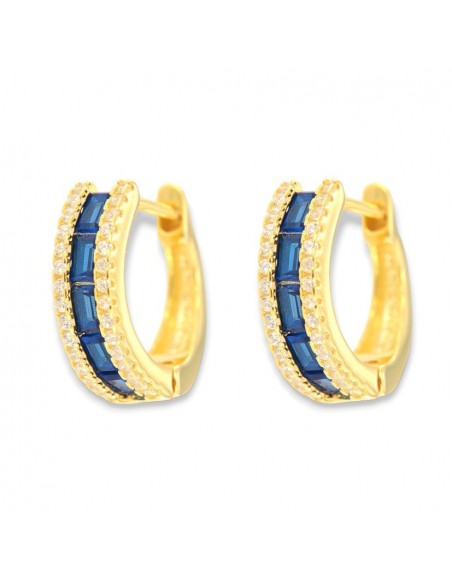 Orecchini Argento Dorato Cerchi Zirconi Blu/Bia [9123dbcc]