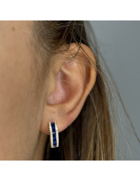 Orecchini Argento Dorato Cerchi Zirconi Blu/Bia [ac518fdb]