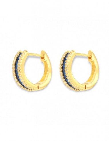 Orecchini Argento Dorato Cerchi Zirconi Blu/Bia [1e1c09c1]