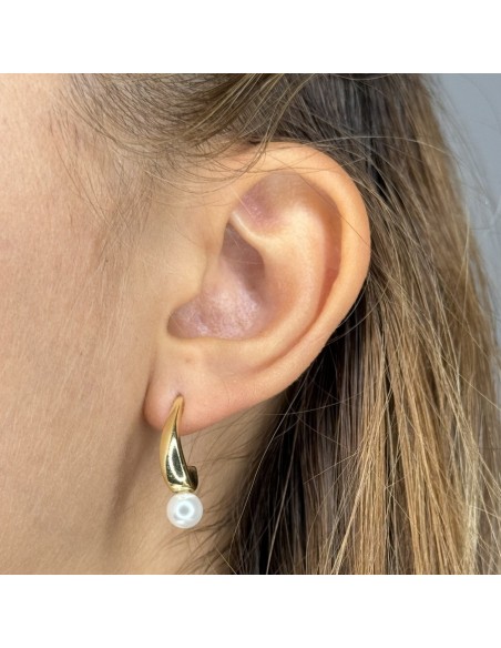 Orecchini Argento Dorato Cerchi Perla 6MM [2df6960a]