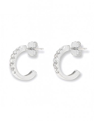 Orecchini Oro Bianco Mezzi Cerchi Zirconi Bianchi [b84cae3f]