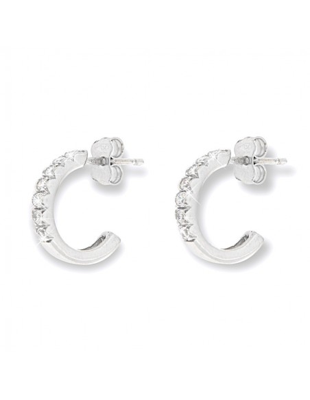 Orecchini Oro Bianco Mezzi Cerchi Zirconi Bianchi [b84cae3f]