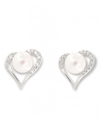 Orecchini Oro Bianco Cuore Con Zirconi E Perla [c2904c95]
