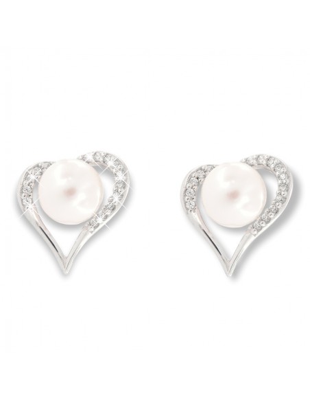 Orecchini Oro Bianco Cuore Con Zirconi E Perla [c2904c95]