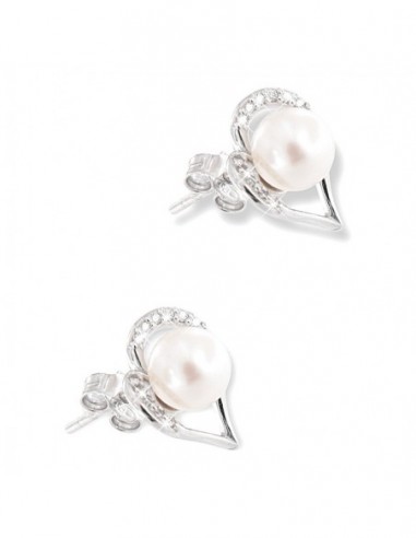 Orecchini Oro Bianco Cuore Con Zirconi E Perla [e64fc05a]