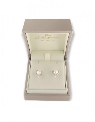 Orecchini Oro Bianco Cuore Con Zirconi E Perla [54024640]