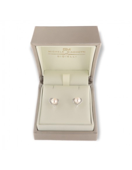 Orecchini Oro Bianco Cuore Con Zirconi E Perla [54024640]