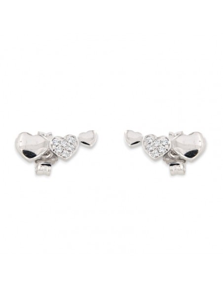 Orecchini Oro Bianco Tre Cuori ZIrconi Bianchi [1b011259]