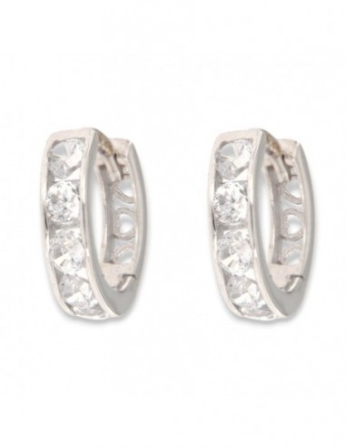 Orecchini Oro Bianco Cerchi 5 Zirconi Bianchi 10MM [0f445f67]