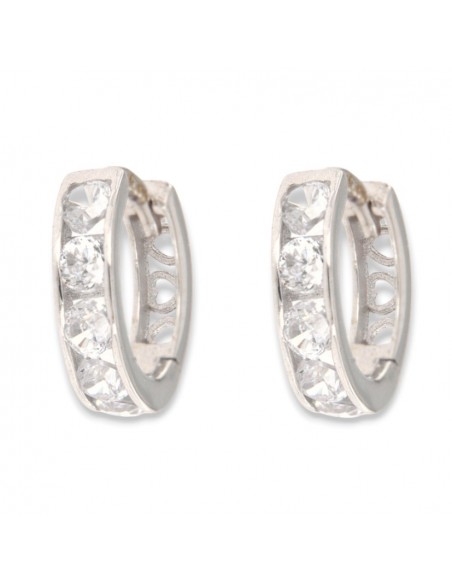 Orecchini Oro Bianco Cerchi 5 Zirconi Bianchi 10MM [0f445f67]