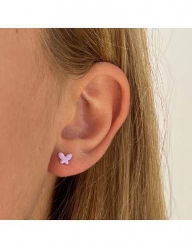 Orecchini Oro Giallo Farfalle Lilla Smaltate [a75f5291]