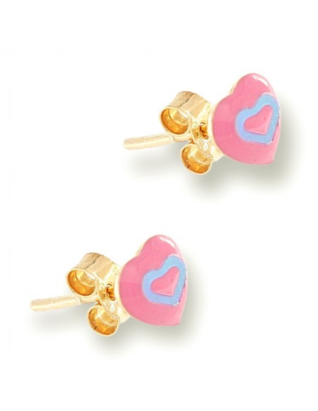 Orecchini Oro Giallo Cuore Rosa [7b4b74bc]