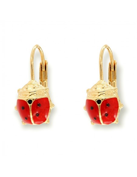 Orecchini Oro Giallo Coccinella Smaltata 9MM [796127bb]