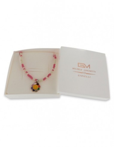 Collana Argento Perline Rosa Bianche Fiore [653ac99c]