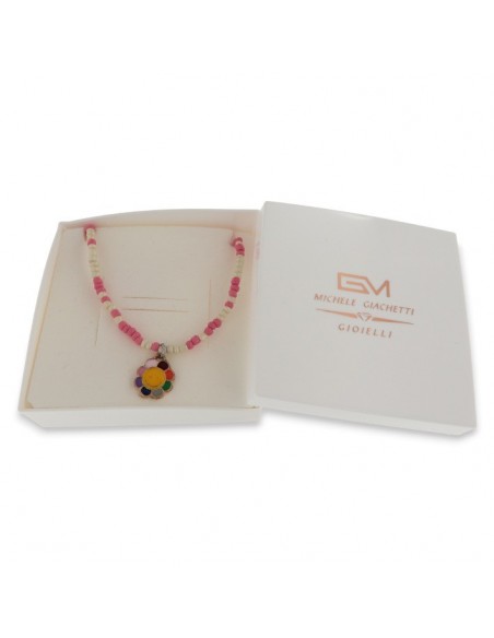 Collana Argento Perline Rosa Bianche Fiore [653ac99c]