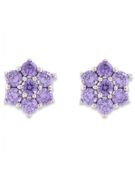 Orecchini Argento Rodiato Fiore Zirconi Lilla [2f109391]