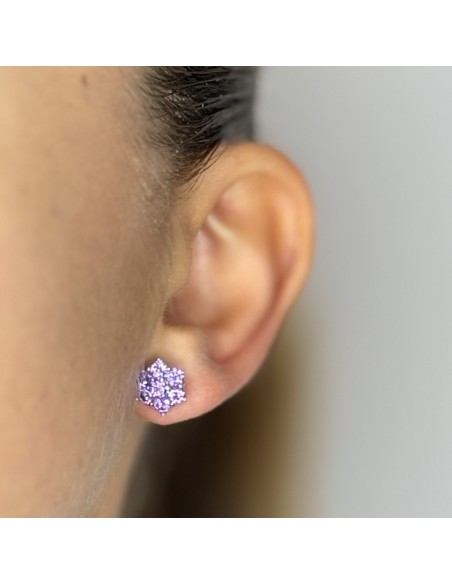 Orecchini Argento Rodiato Fiore Zirconi Lilla [1b98ddb6]