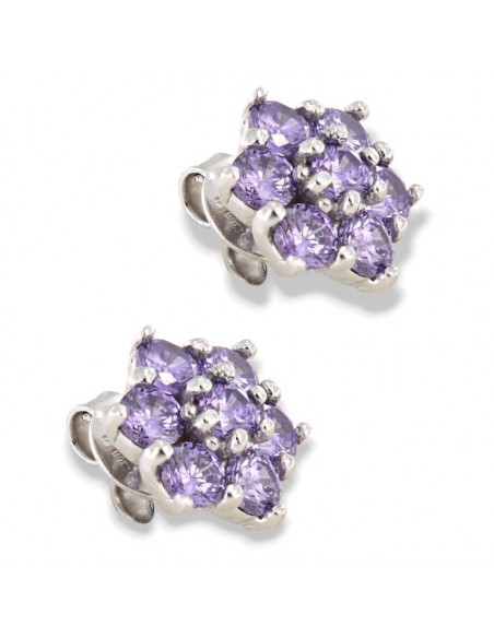 Orecchini Argento Rodiato Fiore Zirconi Lilla [ac851cb2]