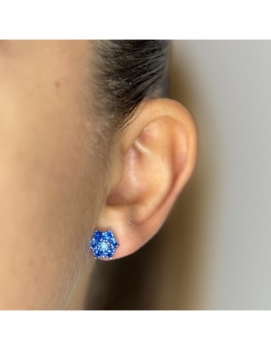 Orecchini Argento Rodiato Fiore Zirconi Blu [cae2b7d9]
