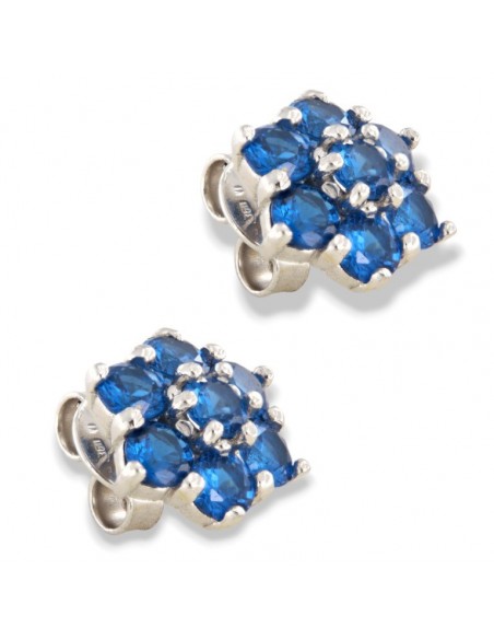 Orecchini Argento Rodiato Fiore Zirconi Blu [7dff76dd]
