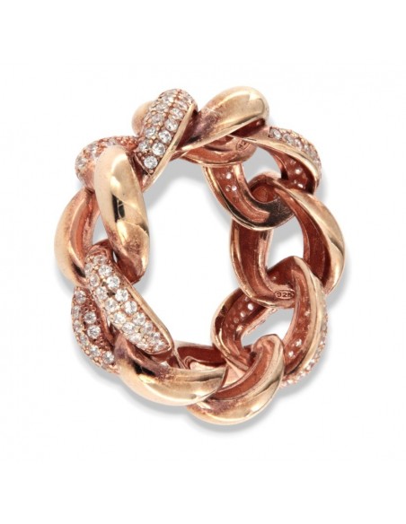 ANELLO ARGENTO DORATO MAGLIA GRUMETTA CUBANA ZIRCO [92e5f07c]