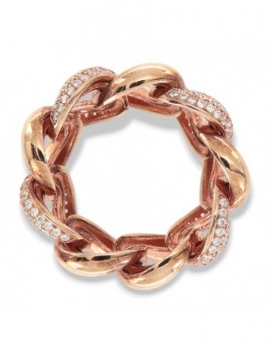 ANELLO ARGENTO DORATO MAGLIA GRUMETTA CUBANA ZIRCO [25f83178]