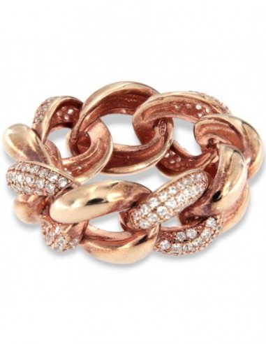 ANELLO ARGENTO DORATO MAGLIA GRUMETTA CUBANA ZIRCO [fcde7275]