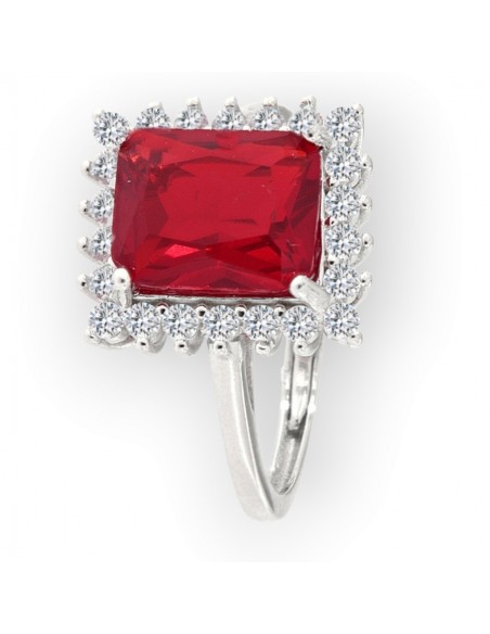 Anello Argento Rodiato Principessa Rett. Rossa [c5eb688c]