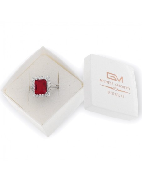 Anello Argento Rodiato Principessa Rett. Rossa [9be0e4f1]