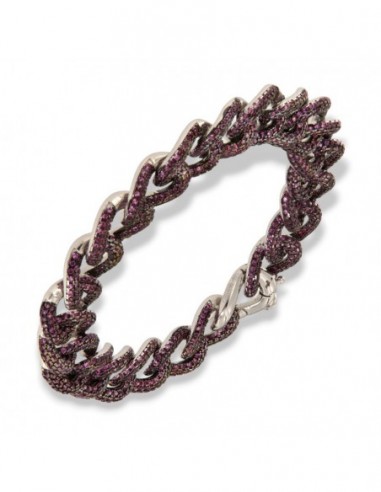 BRACCIALE ARGENTO RODIATO GRUMETTA ZIRCONI ROSSI [44ed6e8a]