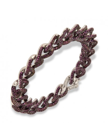BRACCIALE ARGENTO RODIATO GRUMETTA ZIRCONI ROSSI [44ed6e8a]